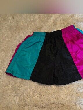 Sunbuster Vintage 80/90 Colorblock Athletic Shorts - Teal, Black & Magenta Lined